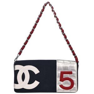 Chanel Navy Silver Canvas No.5 Choco Bar Handbag 166611